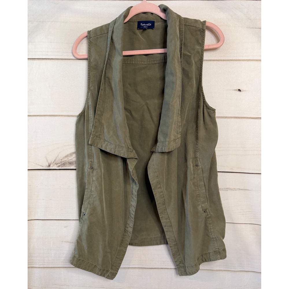 Splendid Women Olive Green Tencel Draped Open Front Utility Vest SO11750 Small